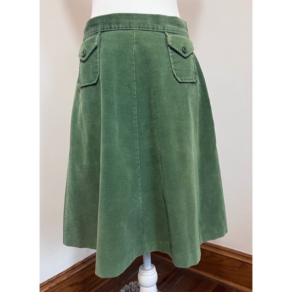 Sears JR Bazaar Corduroy Midi Skirt Womens 27 Green Vintage 70s A-Line Pocket